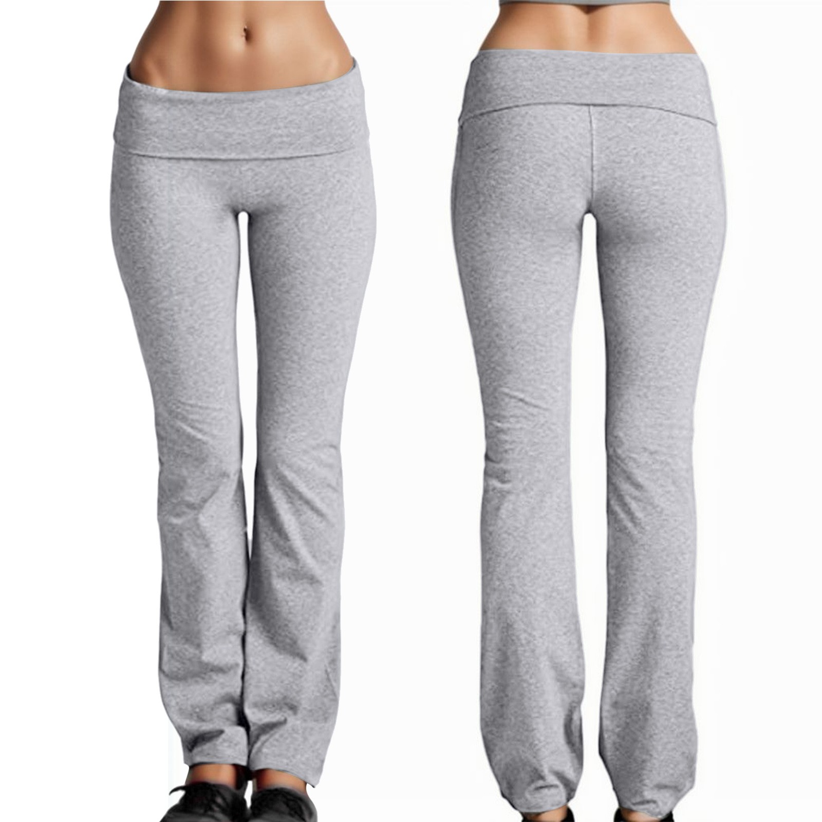 thumbnail image 2 of Pantalones deportivos de mujer de color liso con cintura elástica: diseño plegable, cintura alta, ligeros, ropa informal (tallas S-XXL), 2 of 8